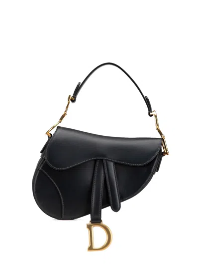 Pre-owned Dior 2018 Mini Leather Saddle Satchel In Black