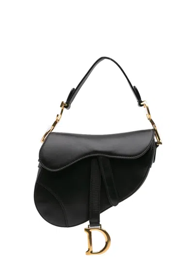Pre-owned Dior 2018 Mini Leather Saddle Satchel In Black