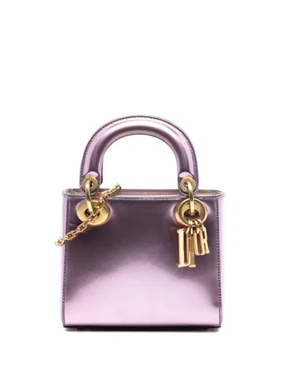 Pre-owned Dior 2018 Mini Metallic Patent Lady  Satchel In Pink
