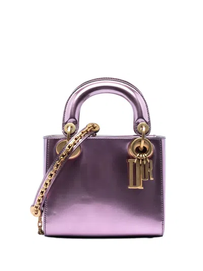 Pre-owned Dior 2018 Mini Metallic Patent Lady  Satchel In Pink