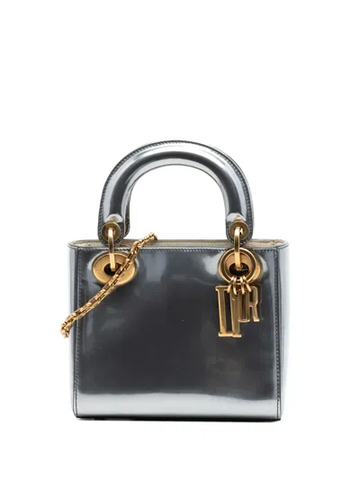 Pre-owned Dior 2018 Mini Metallic Patent Lady  Satchel In Silver