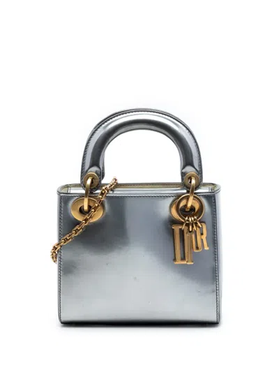 Pre-owned Dior 2018 Mini Metallic Patent Lady  Satchel In Silver
