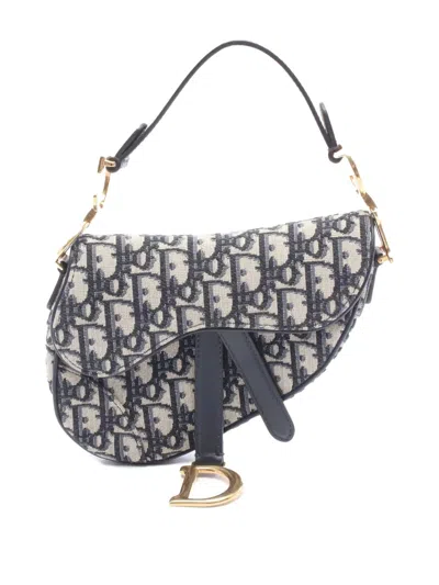 Pre-owned Dior 2018 Mini Oblique Canvas Saddle Bag Handbag In Blue