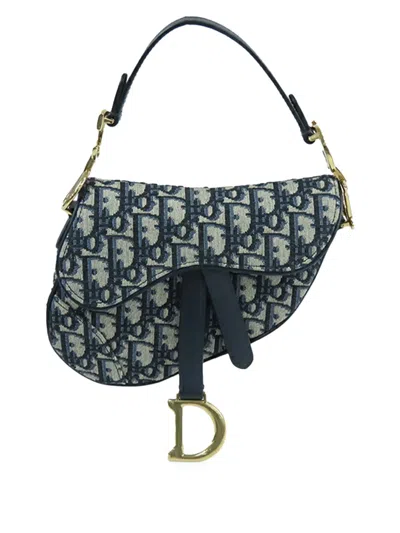 Pre-owned Dior 2018 Mini Oblique Canvas Saddle Bag Satchel In Blue