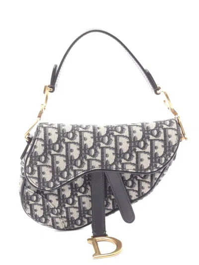 Pre-owned Dior 2018 Mini Oblique Canvas Saddle Bag Satchel In Blue