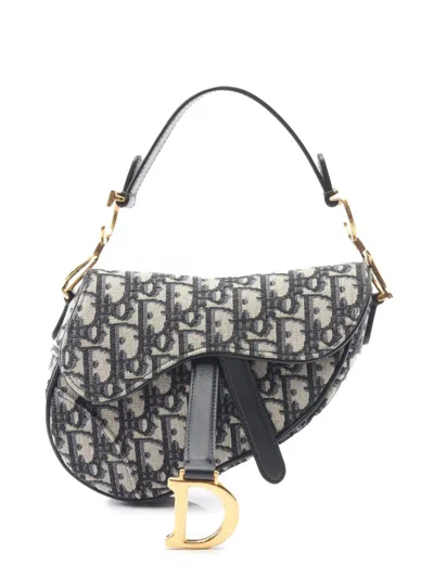 Pre-owned Dior 2018 Mini Oblique Canvas Saddle Bag Satchel In Blue