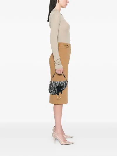 Pre-owned Dior 2018 Mini Oblique Canvas Saddle Bag Satchel In Blue