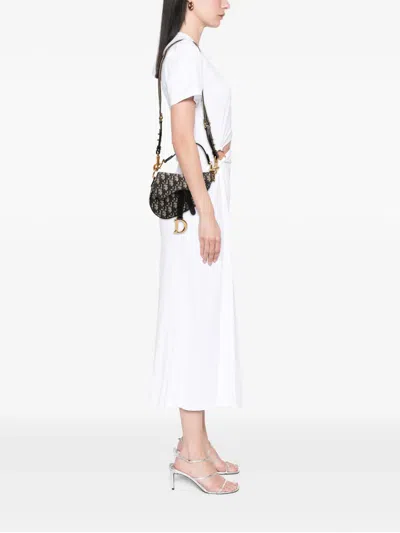 Pre-owned Dior 2018 Mini Oblique Canvas Saddle Bag Satchel In Blue