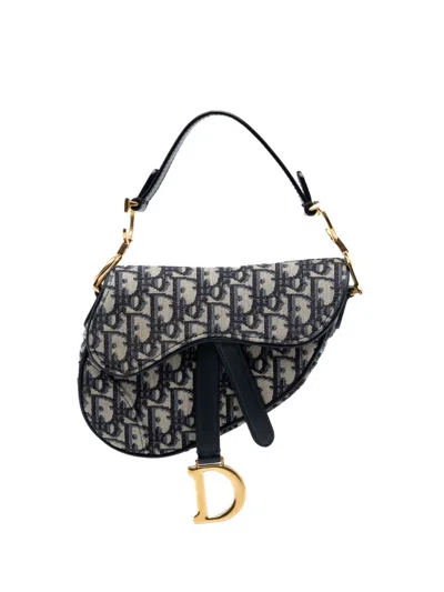 Pre-owned Dior 2018 Mini Oblique Canvas Saddle Bag Satchel In Blue