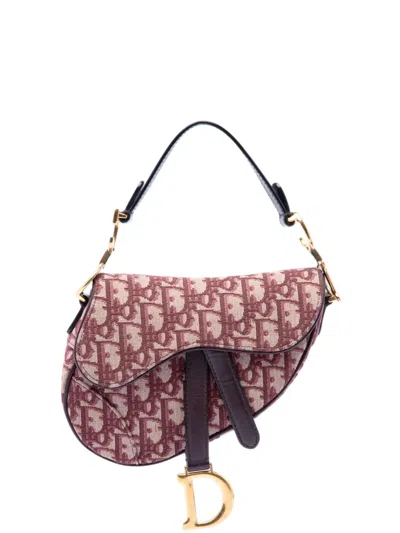 Pre-owned Dior 2018 Mini Oblique Canvas Saddle Bag Satchel In Red