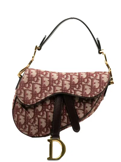 Pre-owned Dior 2018 Mini Oblique Saddle Shoulder Bag In 红色