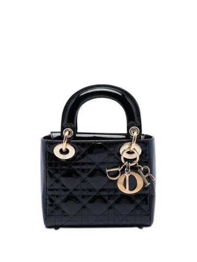 Pre-owned Dior 2018 Mini Patent Cannage Lady  Satchel In Black