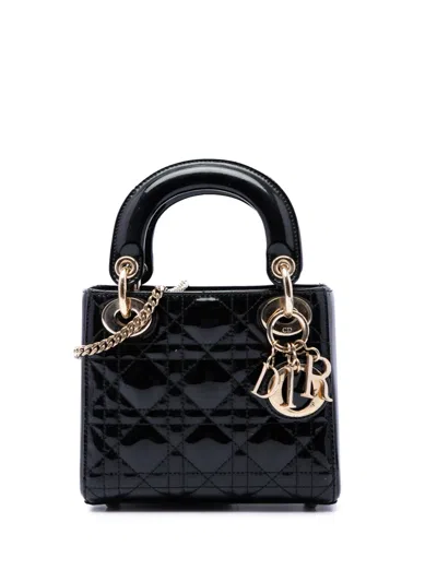 Pre-owned Dior 2018 Mini Patent Cannage Lady  Satchel In Black