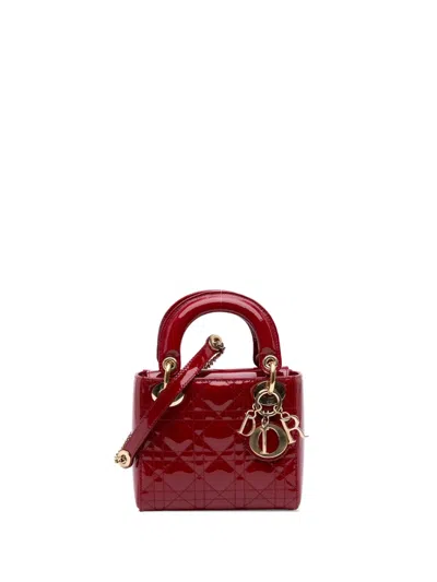 Pre-owned Dior 2018 Mini Patent Cannage Lady  Satchel In Red