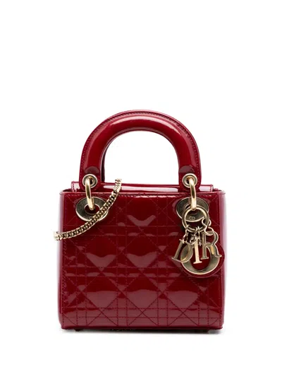 Pre-owned Dior 2018 Mini Patent Cannage Lady  Satchel In Red