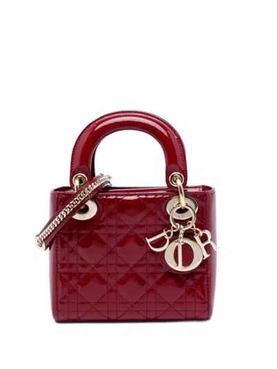 Pre-owned Dior 2018 Mini Patent Cannage Lady  Satchel In Red