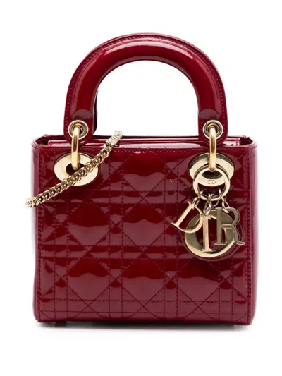 Pre-owned Dior 2018 Mini Patent Cannage Lady  Satchel In Red