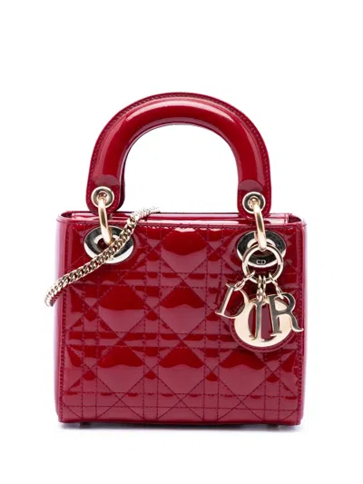 Pre-owned Dior 2018 Mini Patent Cannage Lady  Satchel In Red