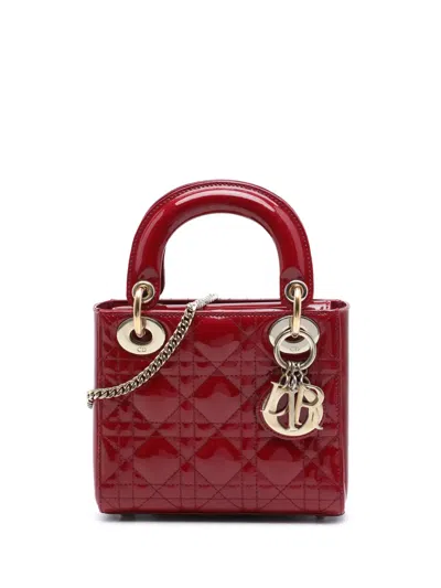 Pre-owned Dior 2018 Mini Patent Cannage Lady  Satchel In Red
