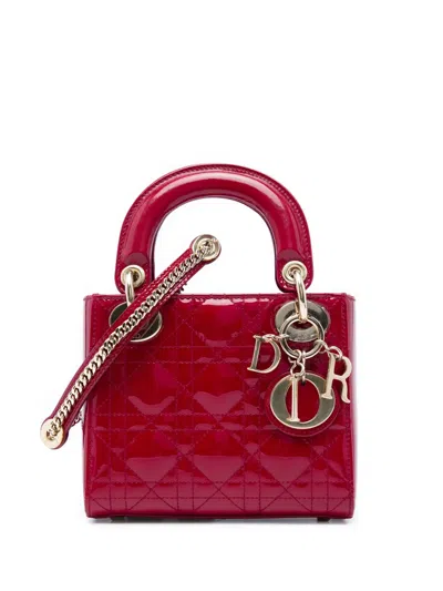 Pre-owned Dior 2018 Mini Patent Cannage Lady  Satchel In Red