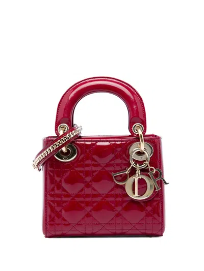 Pre-owned Dior 2018 Mini Patent Cannage Lady  Satchel In Red