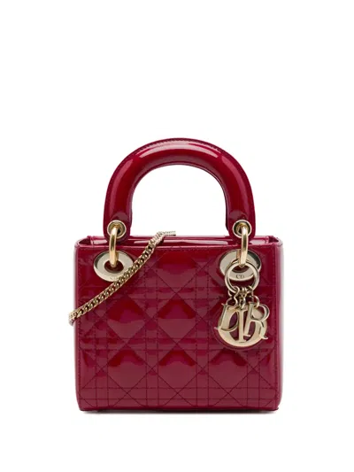 Pre-owned Dior 2018 Mini Patent Cannage Lady  Satchel In Red