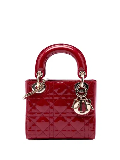 Pre-owned Dior 2018 Mini Patent Cannage Lady  Satchel In Red