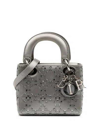 Pre-owned Dior 2018 Mini Satin Cannage Strass Crystal Embellished Lady  Satchel