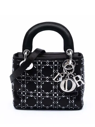 Pre-owned Dior 2018 Mini Satin Cannage Strass Crystal Embellished Lady  Satchel In Black