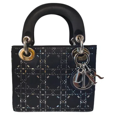 Pre-owned Dior 2018 Mini Satin Cannage Strass Crystal Embellished Lady  Satchel In Black