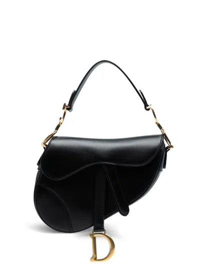 Pre-owned Dior 2018 Mini Smooth Calfskin Saddle Bag Satchel In Black