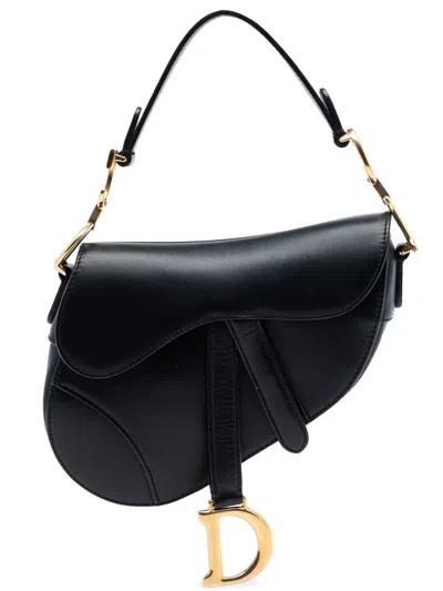 Pre-owned Dior 2018 Mini Smooth Calfskin Saddle Bag Satchel In Black