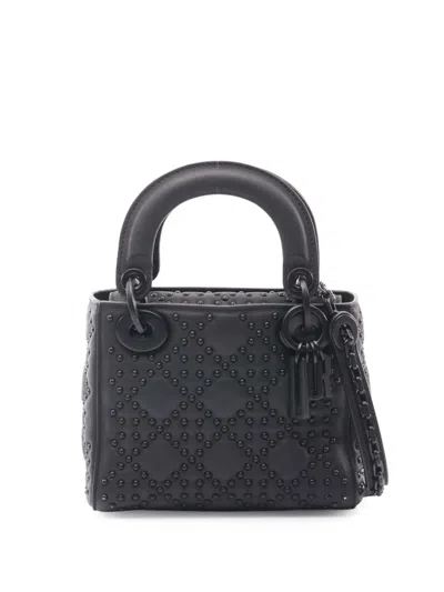 Pre-owned Dior 2018 Mini Ultra Matte Calfskin Cannage Studded Supple Lady  Satchel In Black