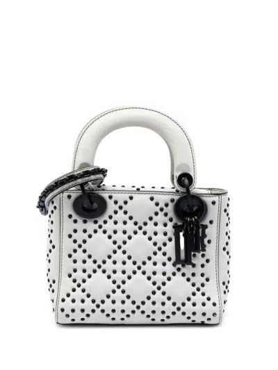 Pre-owned Dior 2018 Mini Ultra Matte Calfskin Cannage Studded Supple Lady  Satchel In Black