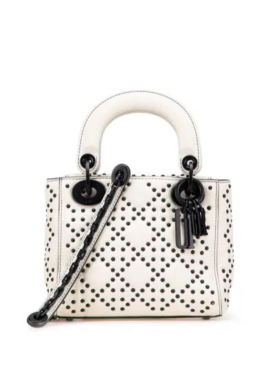 Pre-owned Dior 2018 Mini Ultra Matte Calfskin Cannage Studded Supple Lady  Satchel In White