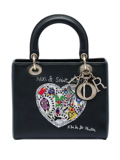 Pre-owned Dior 2018 Niki De Saint Phalle Medium Calfskin Heart Supple Lady  Satchel In Black