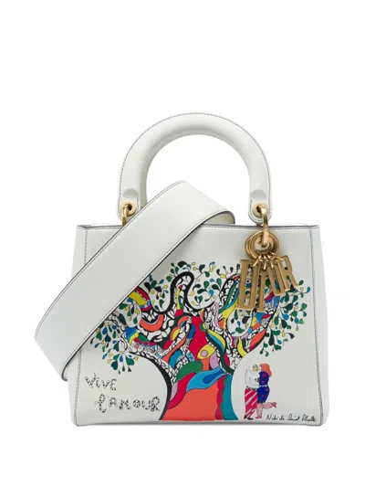 Pre-owned Dior 2018 Niki De Saint Phalle Medium Calfskin Vive L Amour Lady  Satchel In White