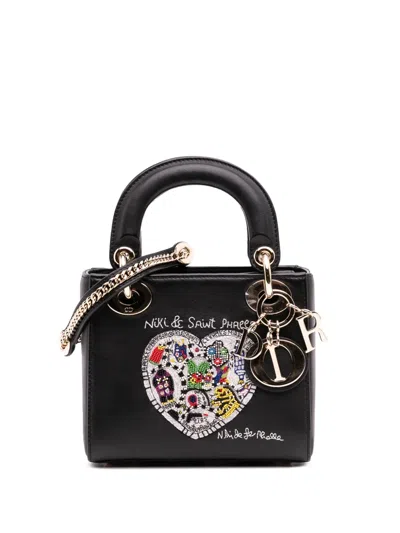 Pre-owned Dior 2018 Niki De Saint Phalle Mini Calfskin Heart Lady  Satchel In Black