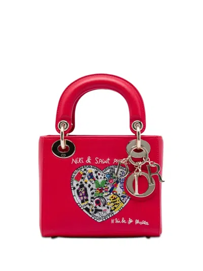 Pre-owned Dior 2018 Niki De Saint Phalle Mini Calfskin Lady  Satchel In Red