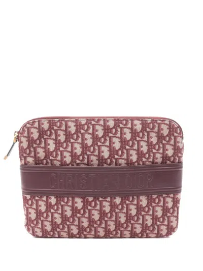 Pre-owned Dior 2018 Oblique Canvas Clutch Bag In Red