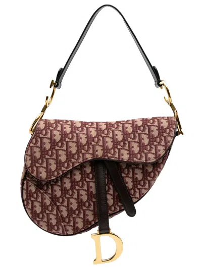 Pre-owned Dior 2018 Oblique Canvas Saddle Bag Shoulder Bag In Red