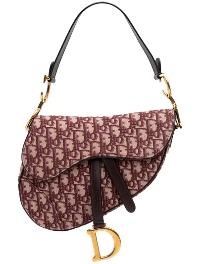 Pre-owned Dior 2018 Oblique Canvas Saddle Bag Shoulder Bag In Red