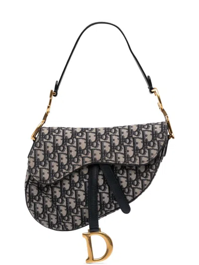 Pre-owned Dior 2018 Oblique Canvas Saddle Bag Shoulder Bag In Blue