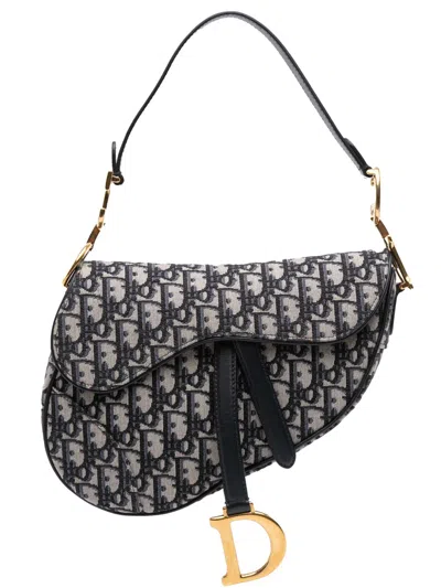 Pre-owned Dior 2018 Oblique Canvas Saddle Bag Shoulder Bag In Blue