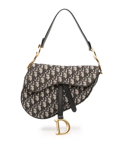 Pre-owned Dior 2018 Oblique Canvas Saddle Bag Shoulder Bag In Blue