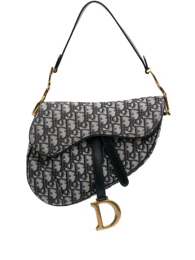 Pre-owned Dior 2018 Oblique Canvas Saddle Bag Shoulder Bag In Blue