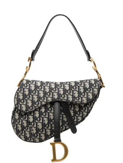 Pre-owned Dior 2018 Oblique Canvas Saddle Bag Shoulder Bag In Blue
