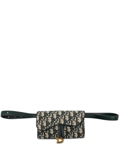 Pre-owned Dior 2018 Oblique Canvas Saddle Belt Bag In Blue