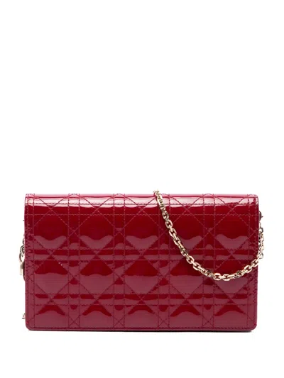 Pre-owned Dior 2018 Patent Cannage Lady  Chain Convertible Clutch Crossbody Bag In Red