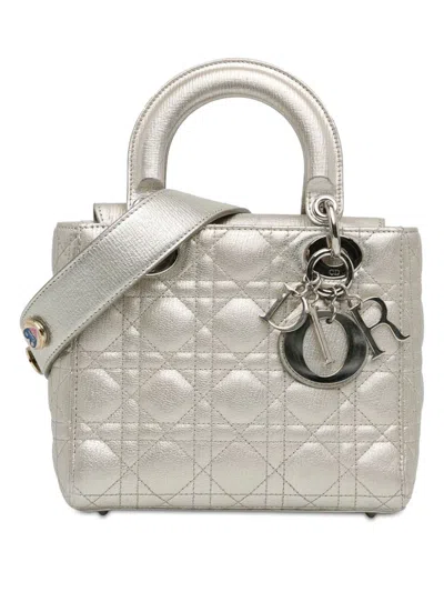 Pre-owned Dior 2018 Small Cannage My Abc Lady  Lucky Badges Satchel In Silver